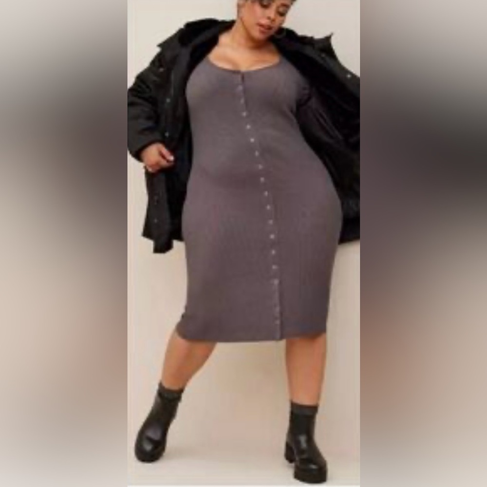 Torrid Gray Midi Sweater Button Down Dress 1